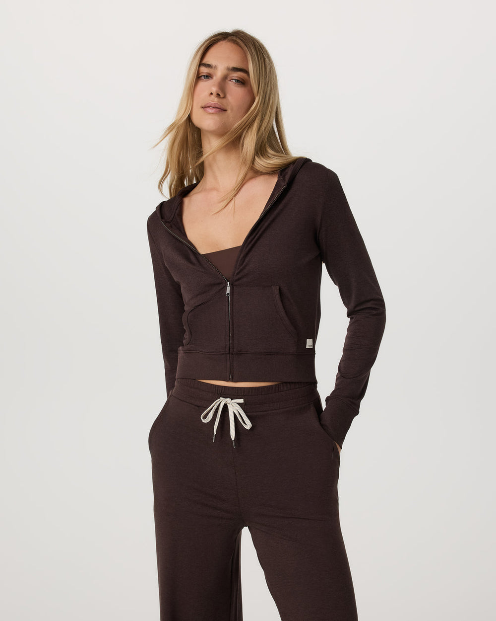 Vuori Halo Mini FZ Hoodie Women's Java Heather Hoodie