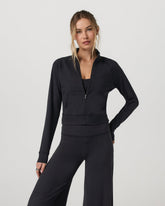 Vuori Halo Mini Track Jacket Women's Solid Black Cropped Zip-Up