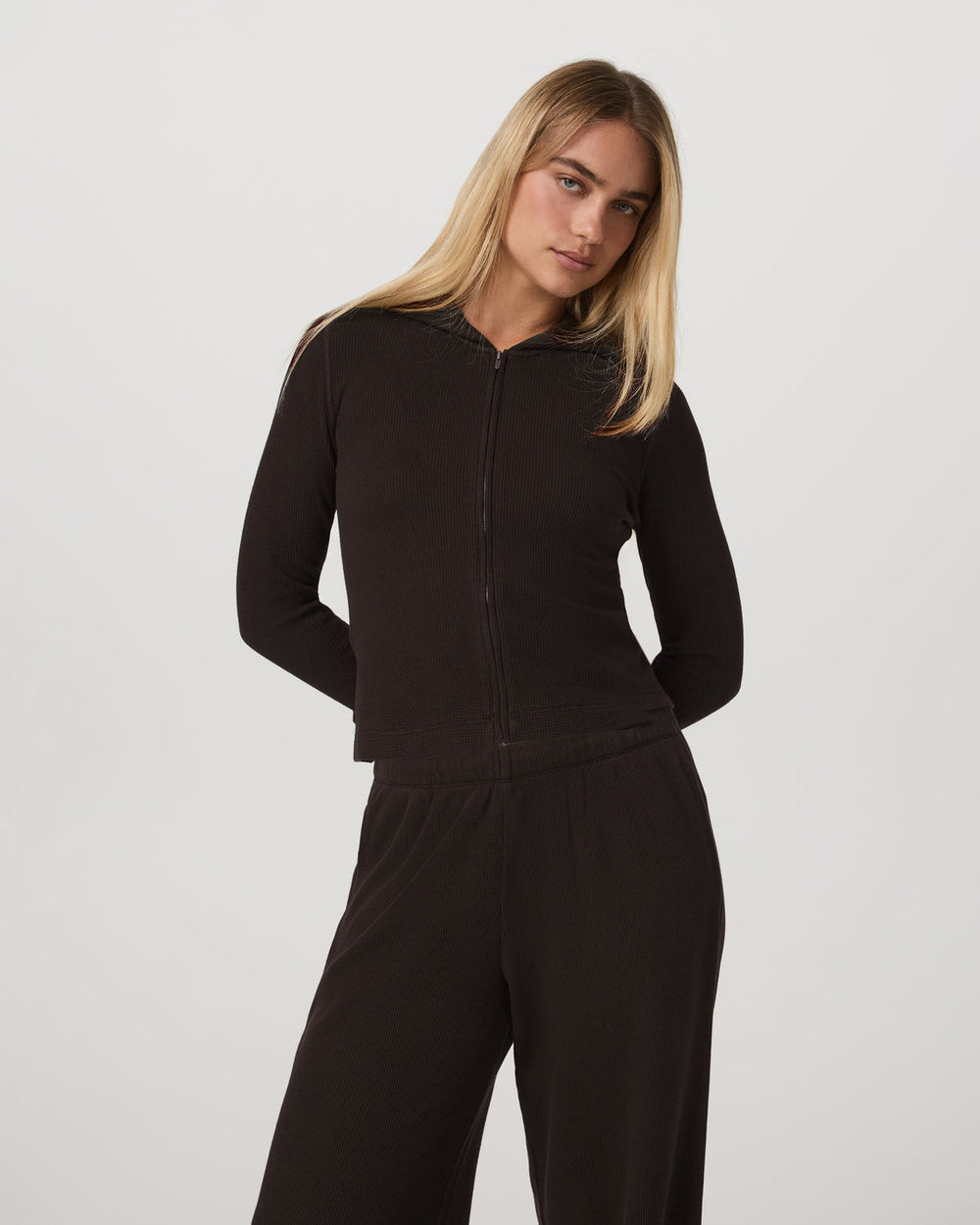 Vuori Waffle Full Zip Hoodie Women's Dark Java Hoodie