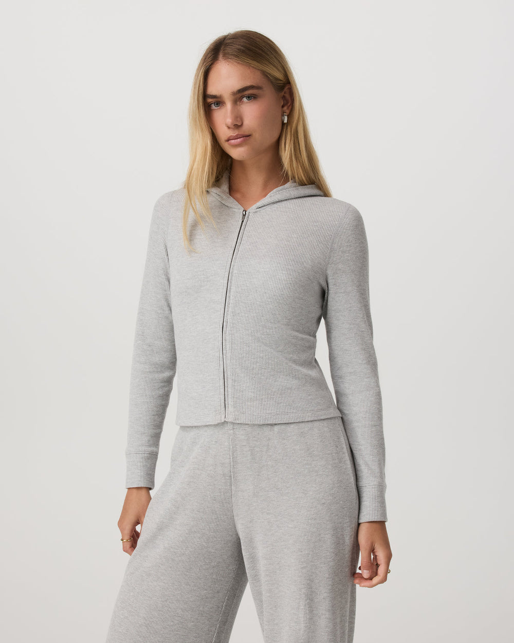 Vuori Waffle Full Zip Hoodie Women's Light Grey Hoodie