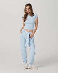 Vuori Halo Baby Tee Women's Soft Sky Heather Fitted Tee Shirt