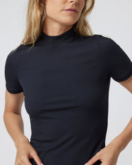 Vuori Short Sleeve Pose Mock Neck Black Ribbed Shirt
