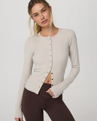 Vuori Long Sleeve Pose Twin Cardigan Women's Ecru Heather Top