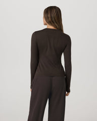 Vuori Long Sleeve Halo Essential Crew Tee Dark Java Heather