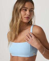 Vuori Inversion Rib Bra Women's Crystal Blue Ribbed Sports Bra