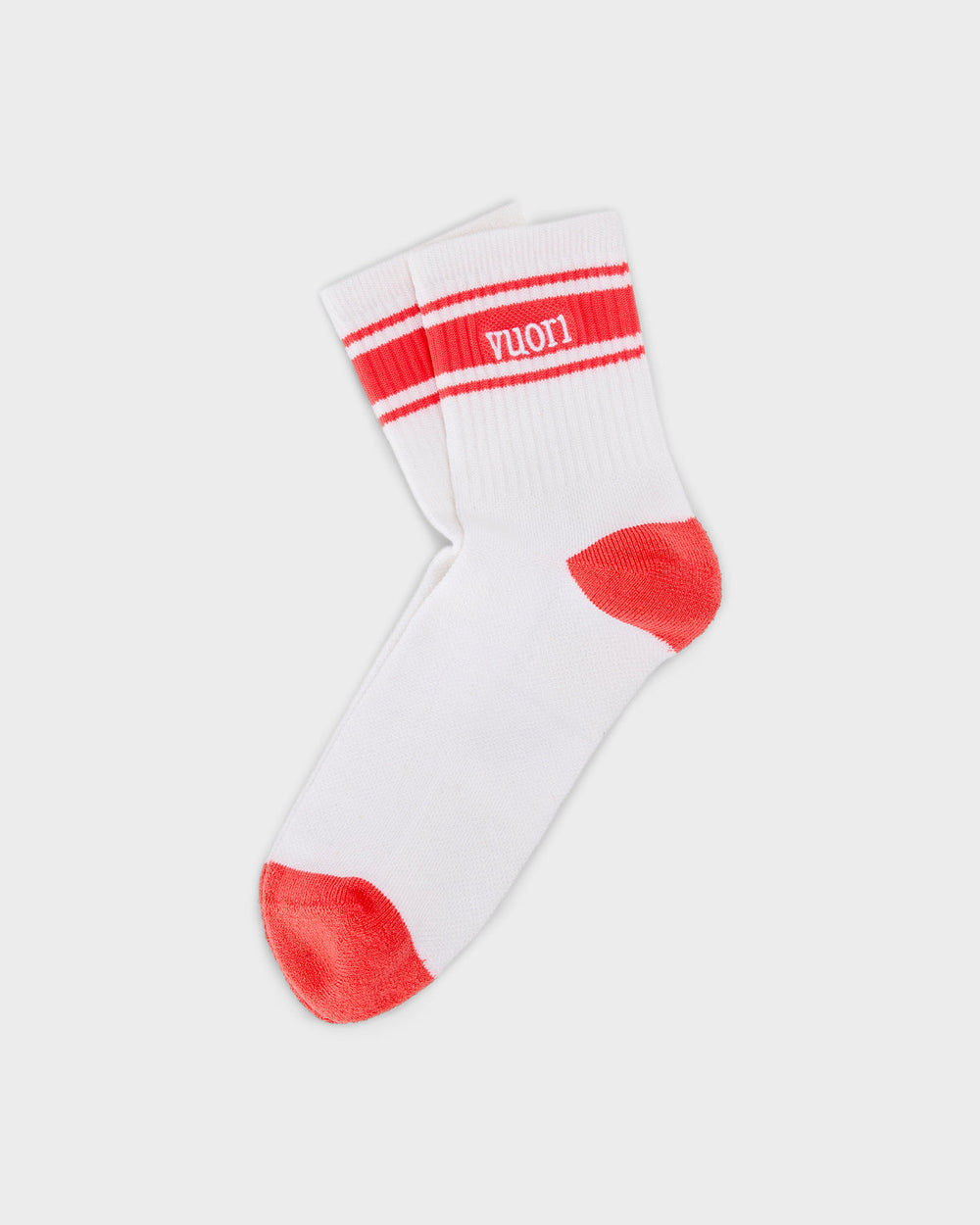 Vuori Half Crew Stripe Novelty Sock White & Bright Coral Stripe