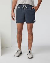 Vuori Banks Short 5" Navy Linen Texture Athletic Shorts