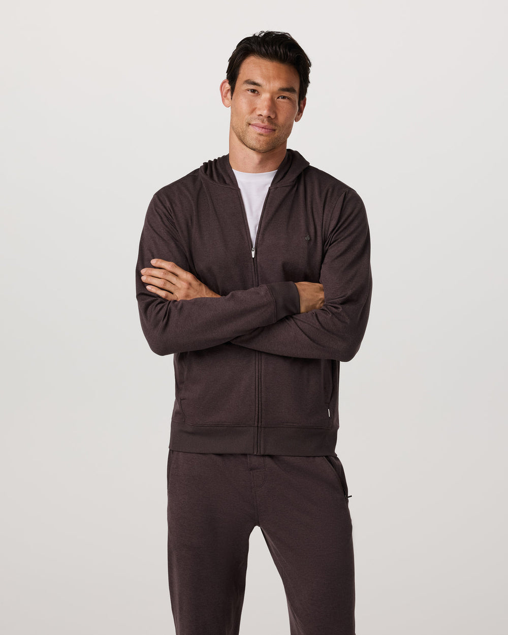 Vuori Ponto Full Zip Hoodie Men's Sangria Heather Hoodie