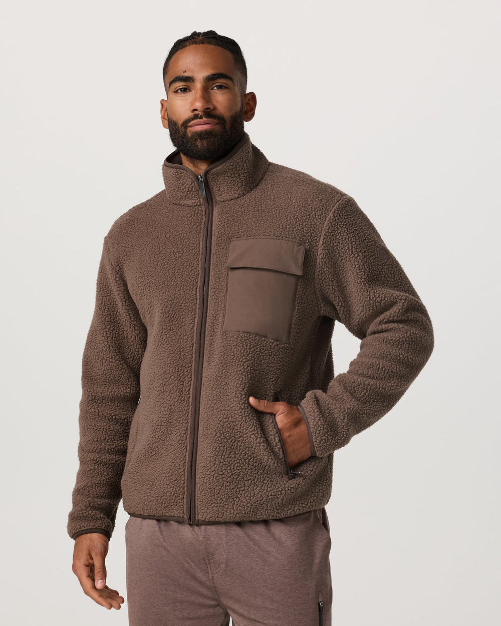 Vuori Alpine Fleece Full Zip Men's Elm Mock Neck Jacket
