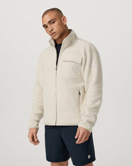 Vuori Alpine Fleece Full Zip Men's Bone Mock Neck Jacket