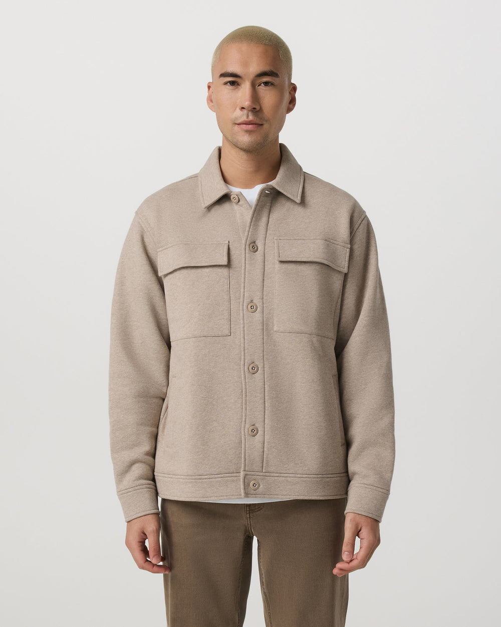 Vuori Seaside Shirt Jacket Men's Acorn Heather Fleece Jacket
