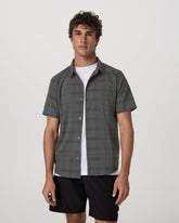 Vuori Men's Short Sleeve Plaid Button Down Shirt Dark Pewter