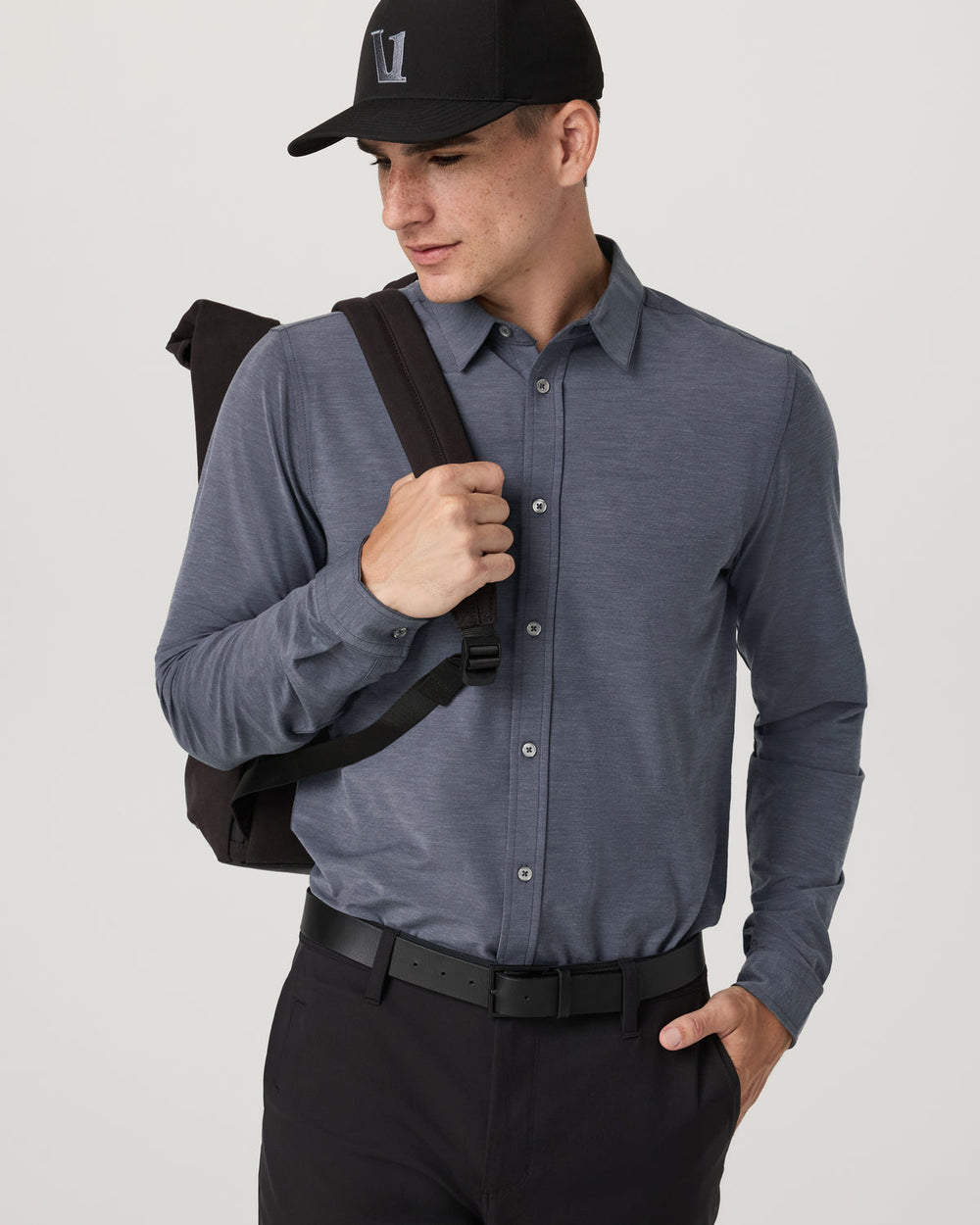 Vuori Long Sleeve Bridge Button Down Men's Moonlight Shirt