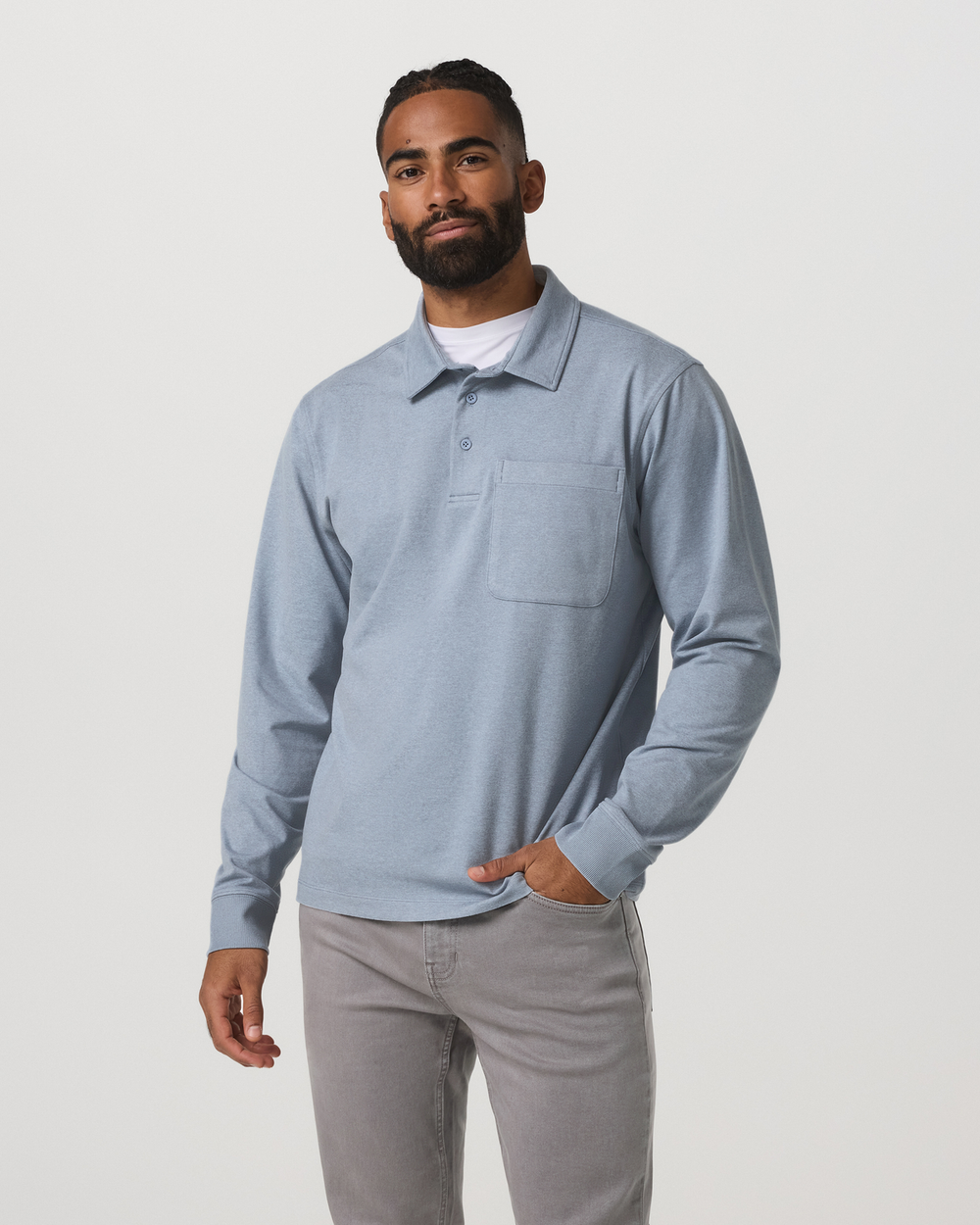 Vuori Men's Long Sleeve Coronado Rugby Shirt Blue Dusk Heather