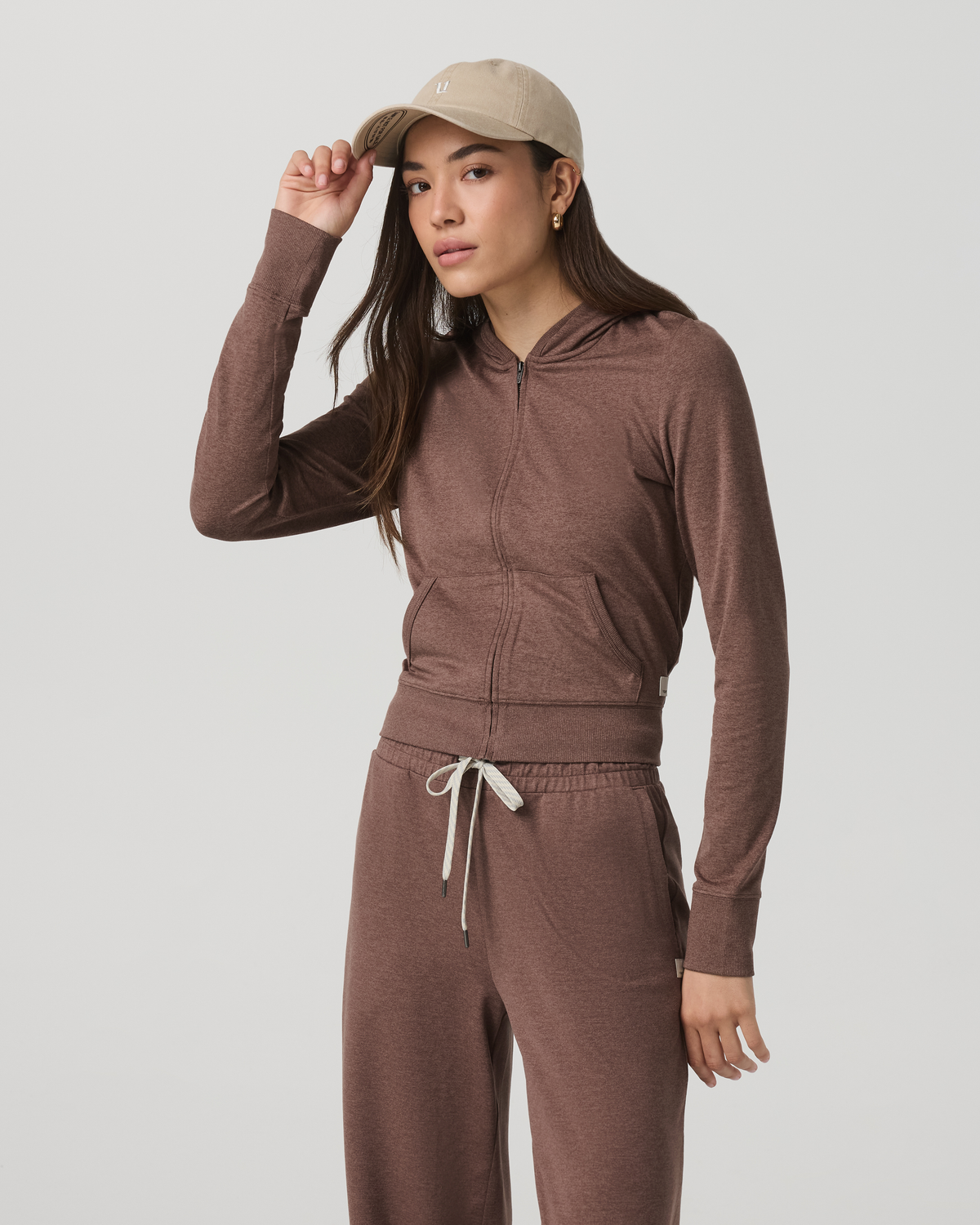 Vuori Halo Mini Full Zip Hoodie Women's Sable Heather Hoodie