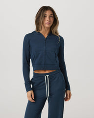 Vuori Women's Halo Mini Full Zip Hoodie Blue Coast Heather