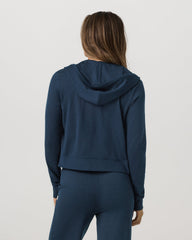 Vuori Women's Halo Mini Full Zip Hoodie Blue Coast Heather