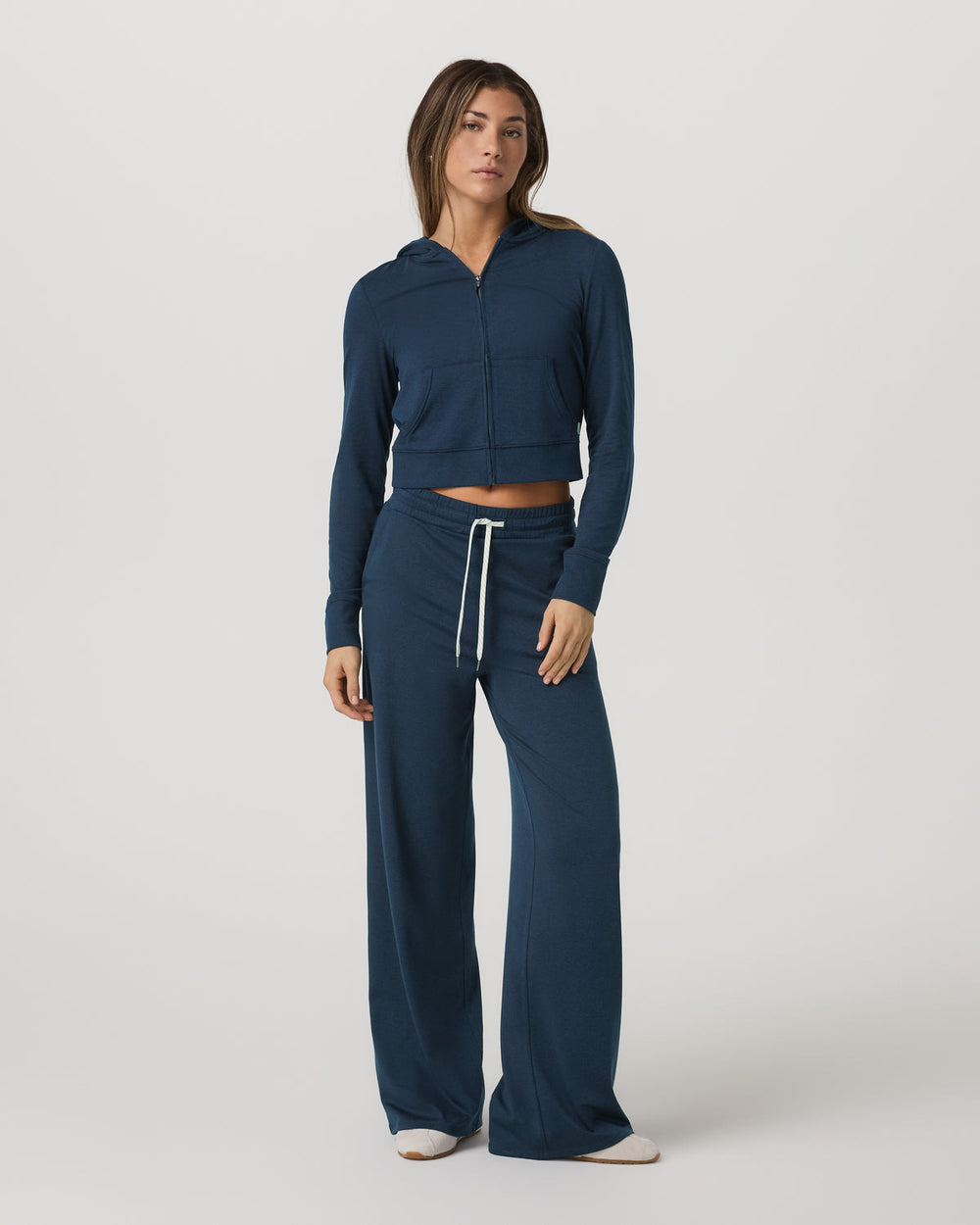 Vuori Women's Halo Mini Full Zip Hoodie Blue Coast Heather