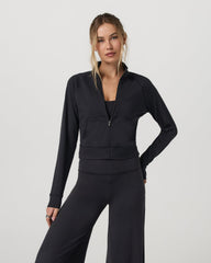 Vuori Halo Mini Track Jacket Women's Solid Black Cropped Zip-Up