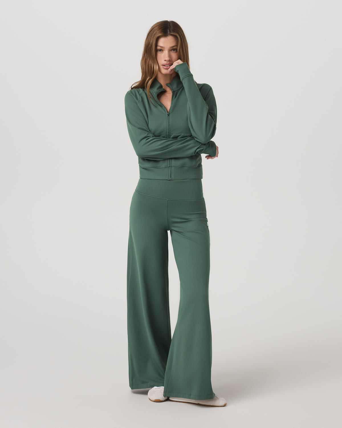 Vuori Halo Mini Track Jacket Women's Agate Green Cropped Zip-Up