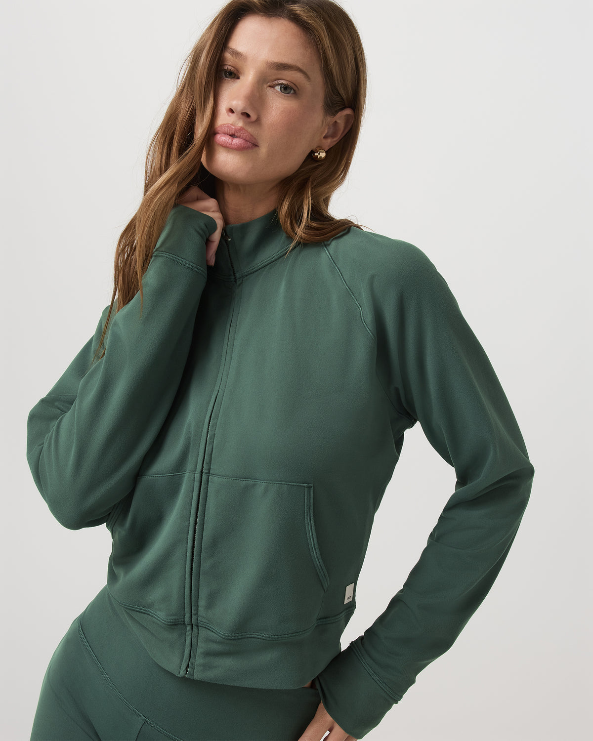 Vuori Halo Mini Track Jacket Women's Agate Green Cropped Zip-Up