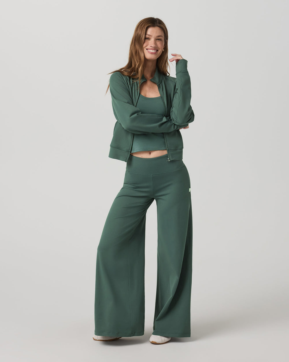 Vuori Halo Mini Track Jacket Women's Agate Green Cropped Zip-Up