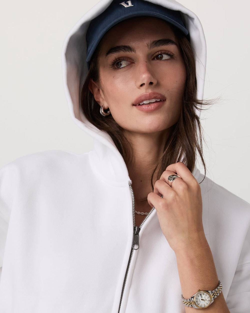 Vuori Restore Mini Full Zip Hoodie Women's White Jacket