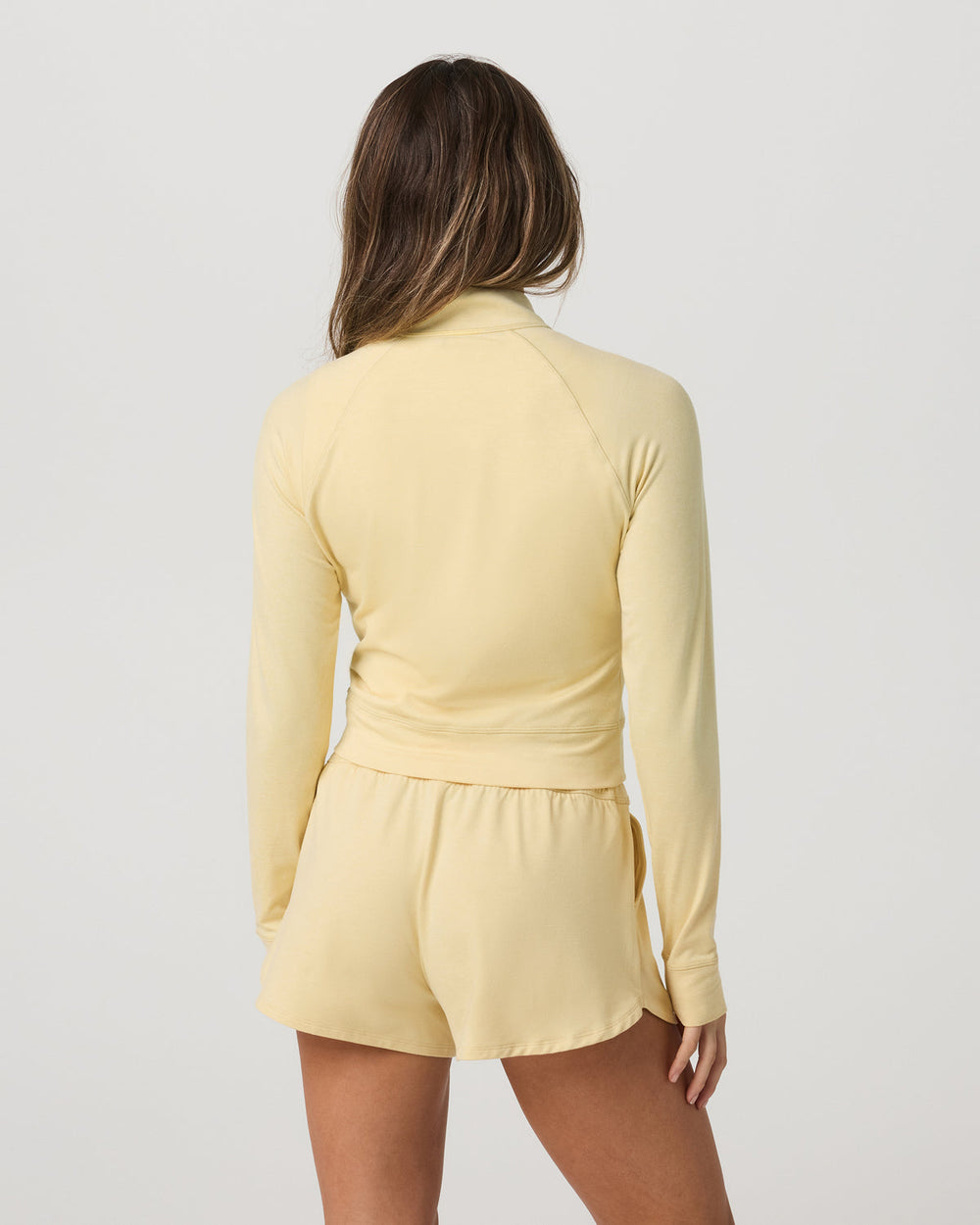 Vuori Halo Mini Track Jacket Lemon Snap Heather Cropped Zip-Up