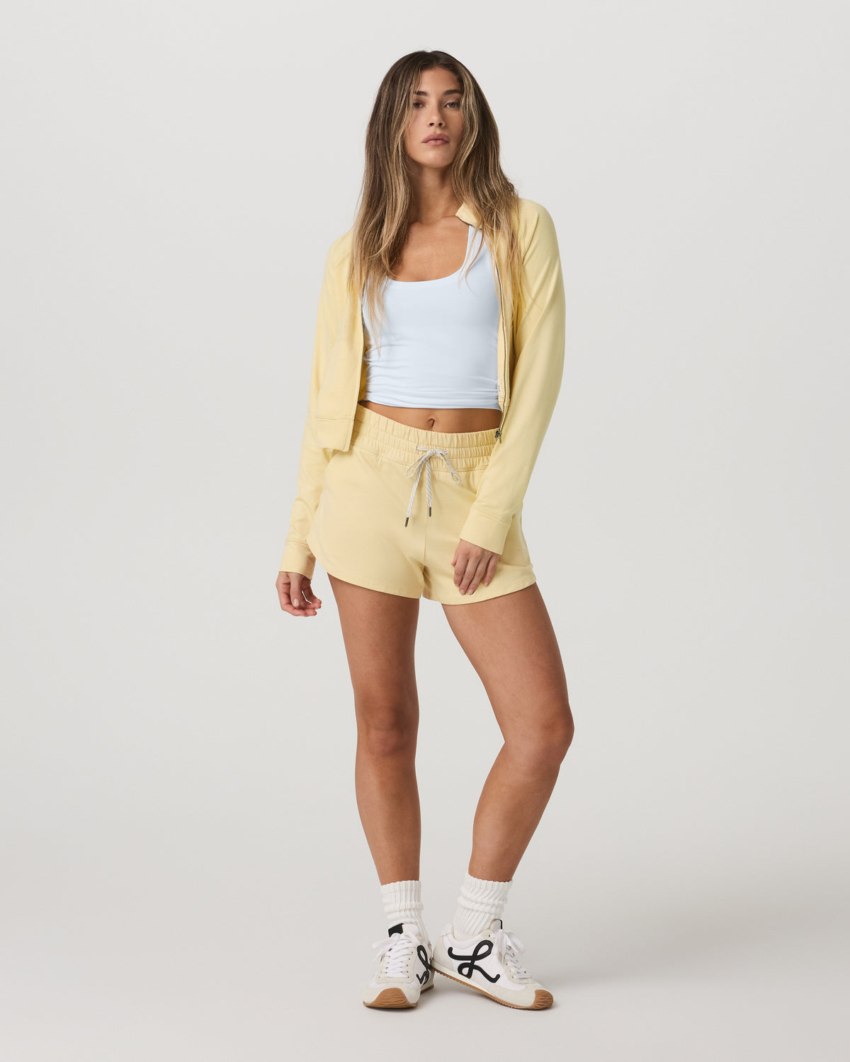 Vuori Halo Mini Track Jacket Lemon Snap Heather Cropped Zip-Up