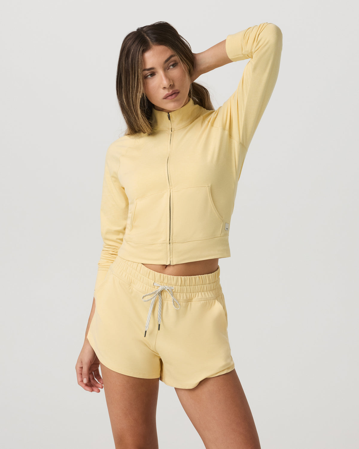 Vuori Halo Mini Track Jacket Lemon Snap Heather Cropped Zip-Up