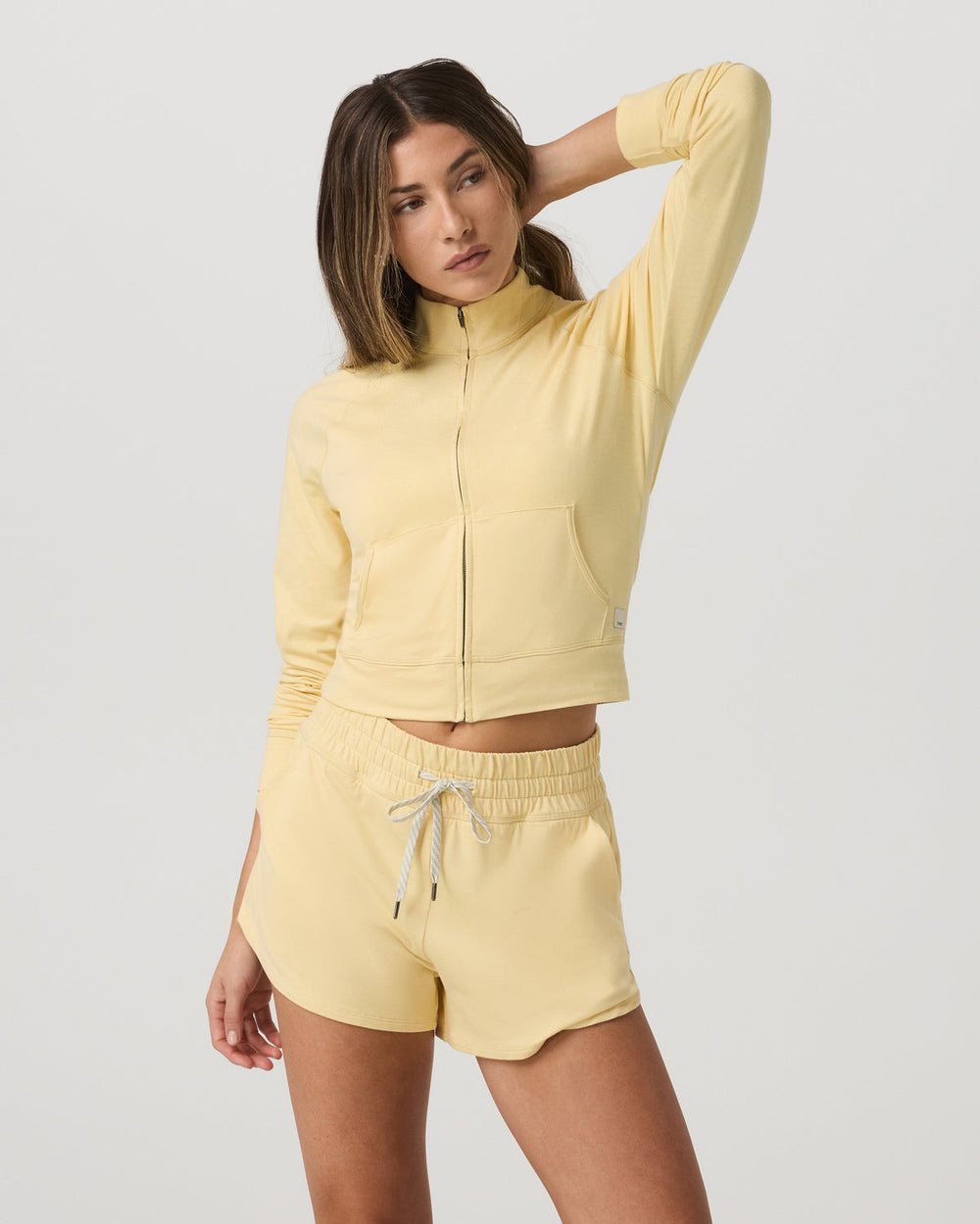 Vuori Halo Mini Track Jacket Lemon Snap Heather Cropped Zip-Up