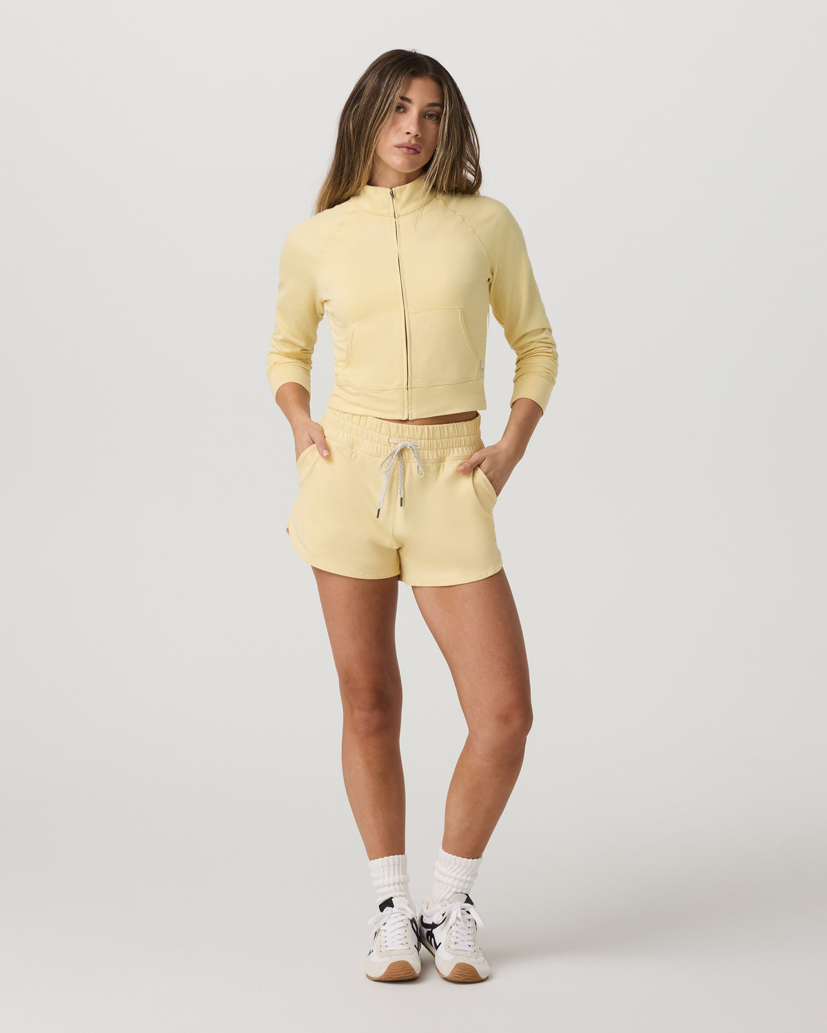 Vuori Halo Mini Track Jacket Lemon Snap Heather Cropped Zip-Up