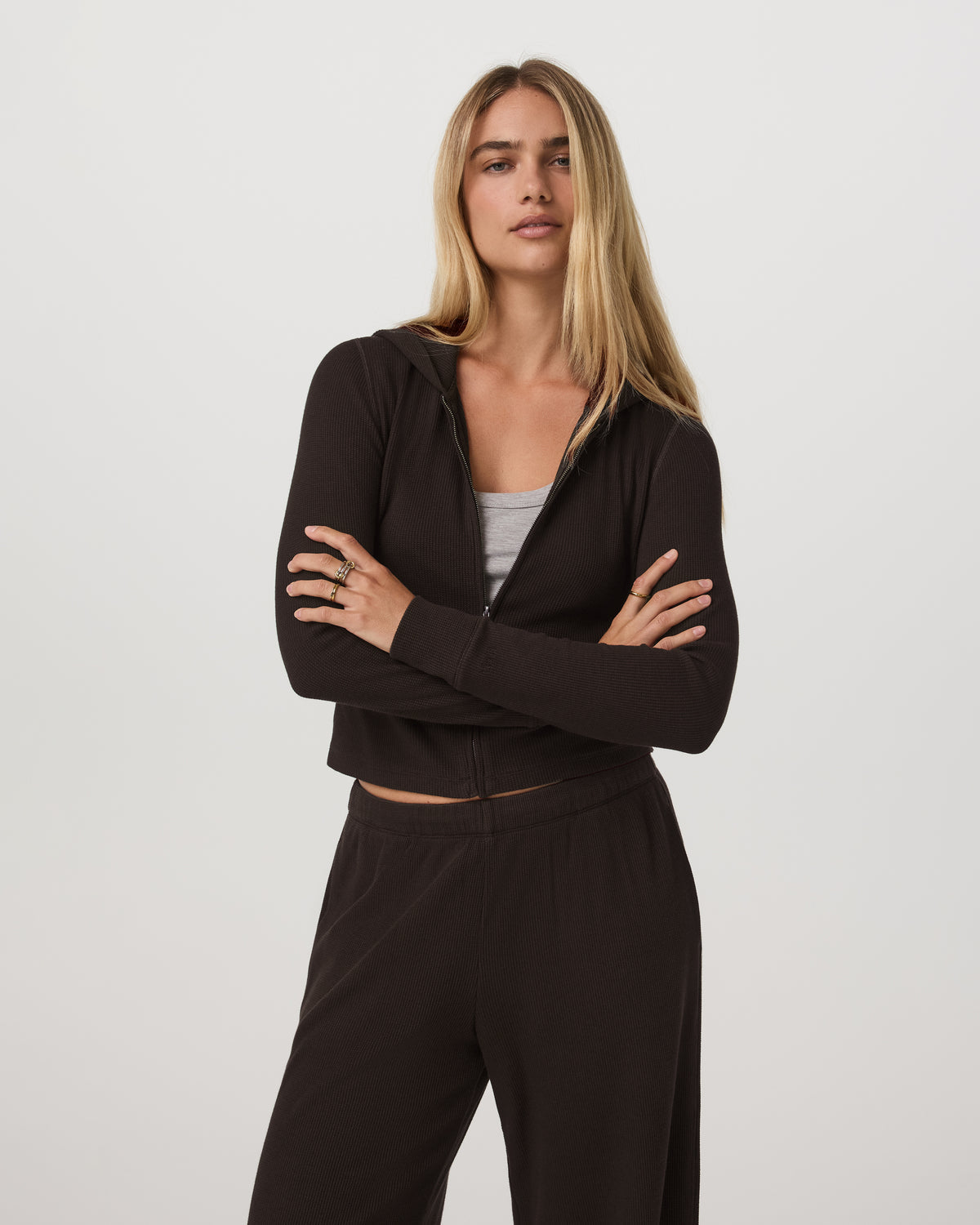 Vuori Waffle Full Zip Hoodie Women's Dark Java Hoodie