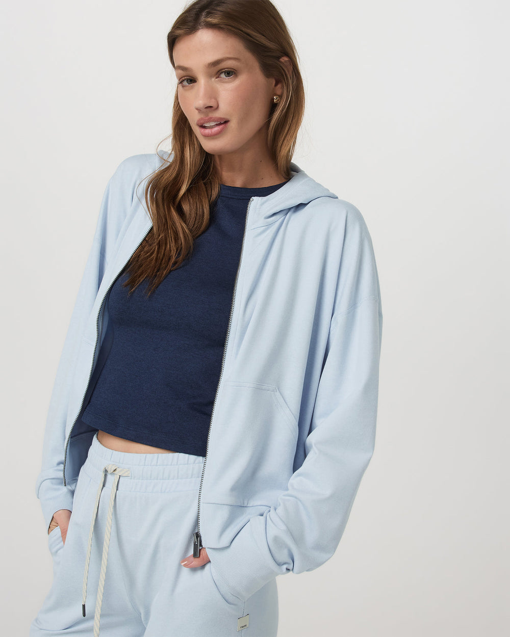Vuori Women's Halo Modern Full Zip Hoodie Soft Sky Heather