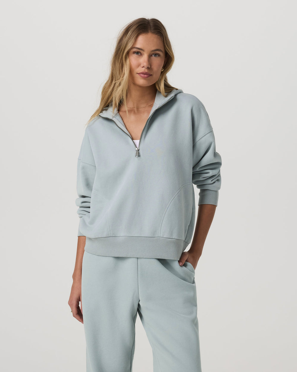 Vuori Restore Relaxed Half Zip Hoodie Blue Haze Jacket