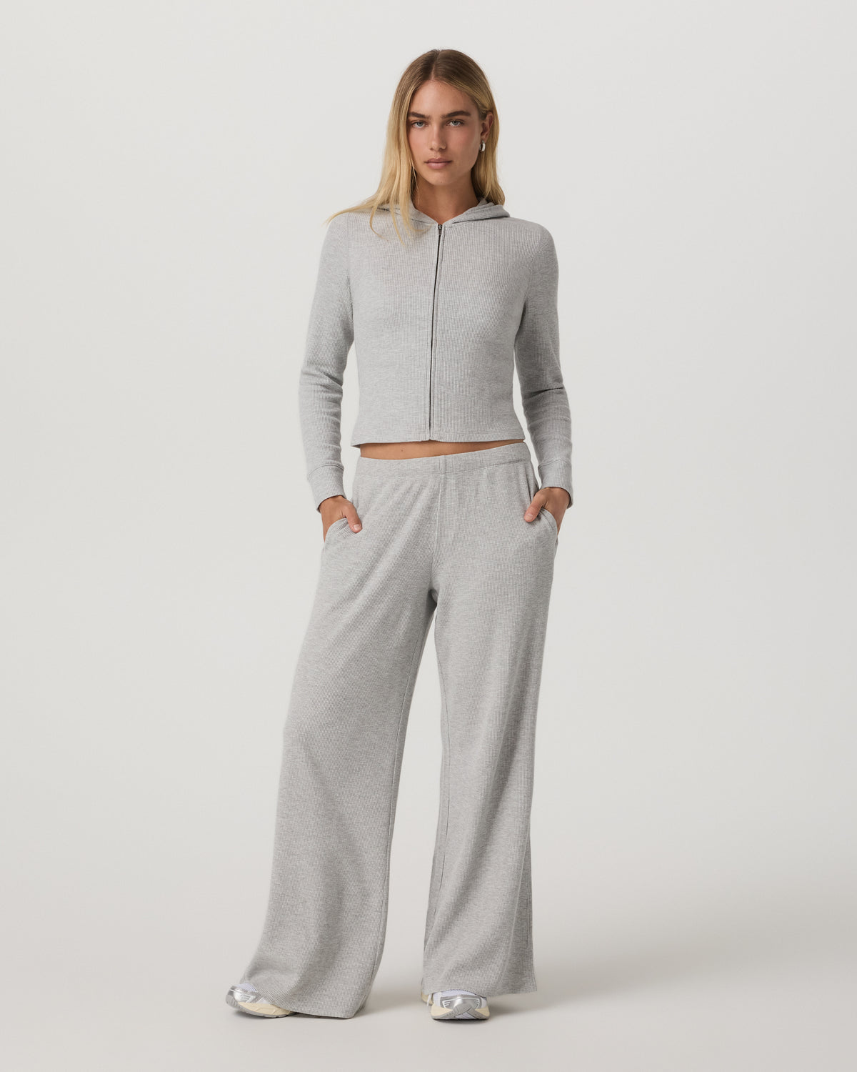Vuori Waffle Full Zip Hoodie Women's Light Grey Hoodie