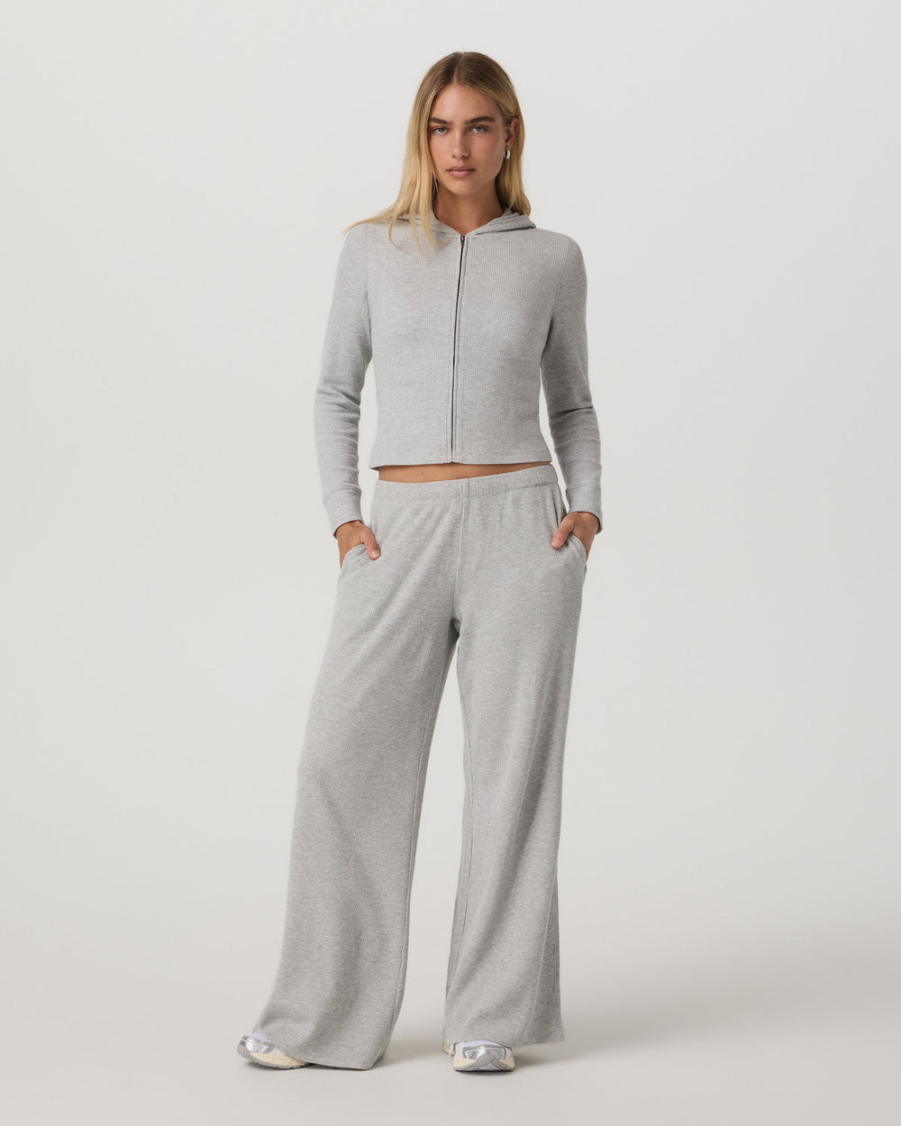 Vuori Waffle Full Zip Hoodie Women's Light Grey Hoodie