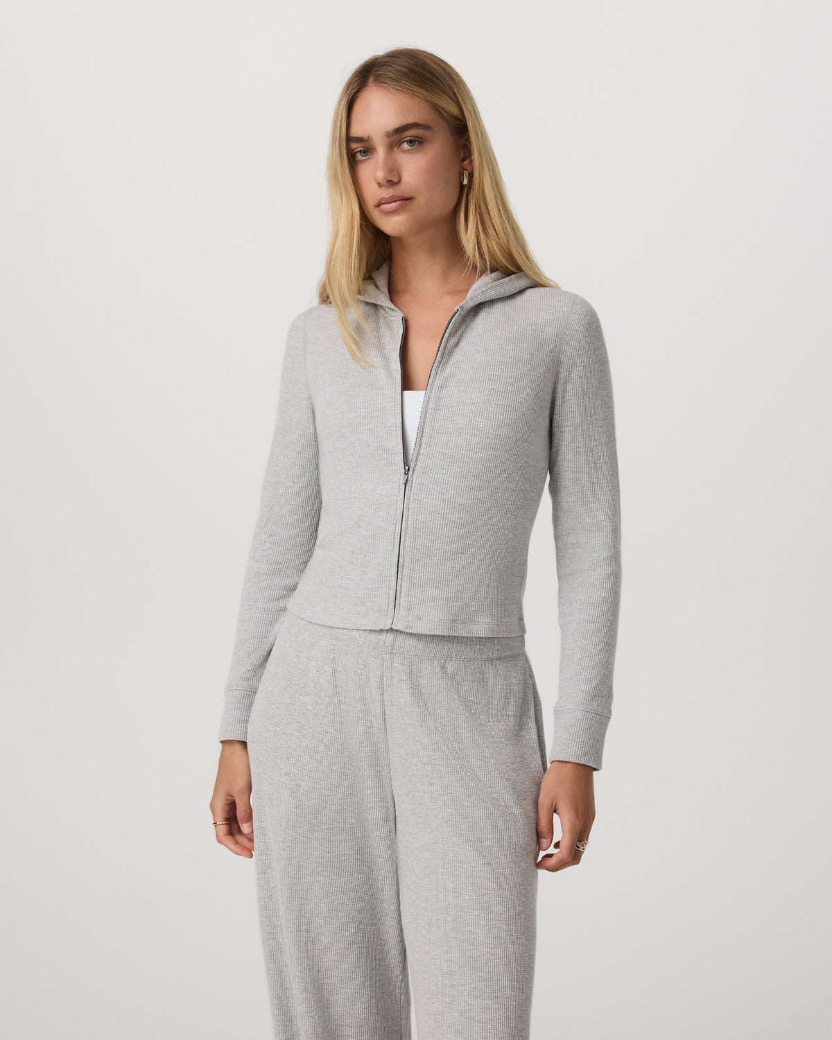 Vuori Waffle Full Zip Hoodie Women's Light Grey Hoodie