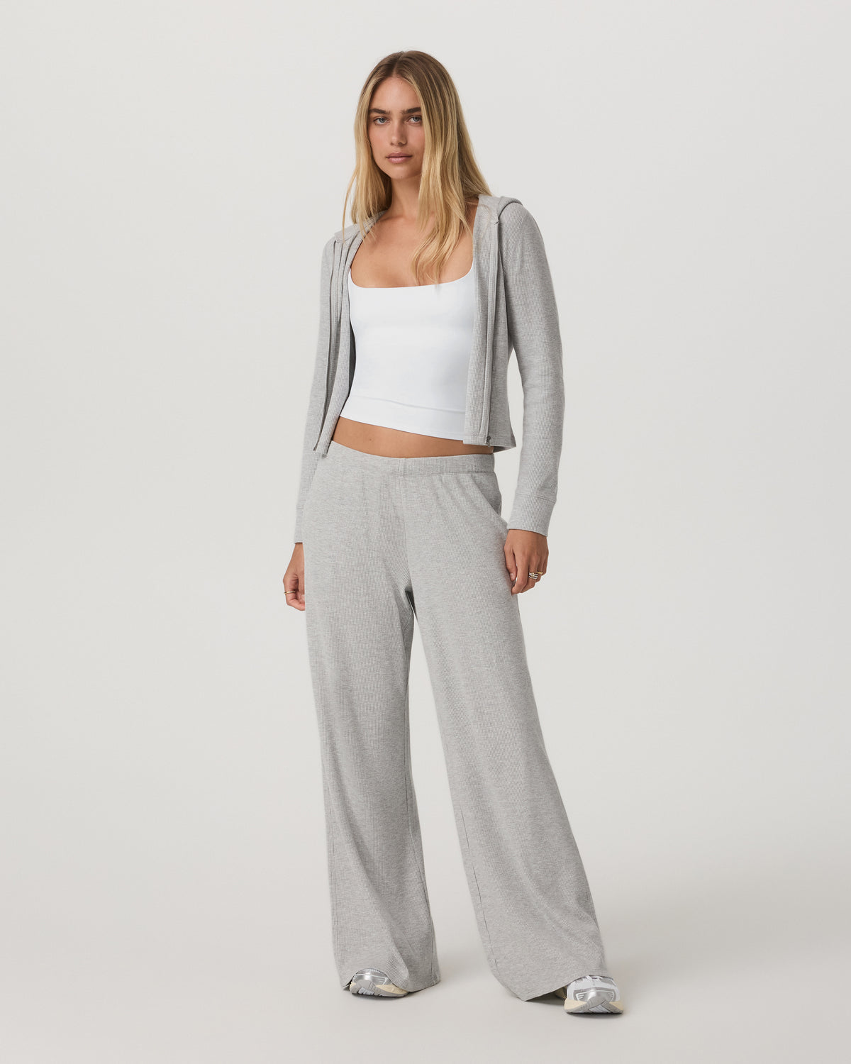 Vuori Waffle Full Zip Hoodie Women's Light Grey Hoodie