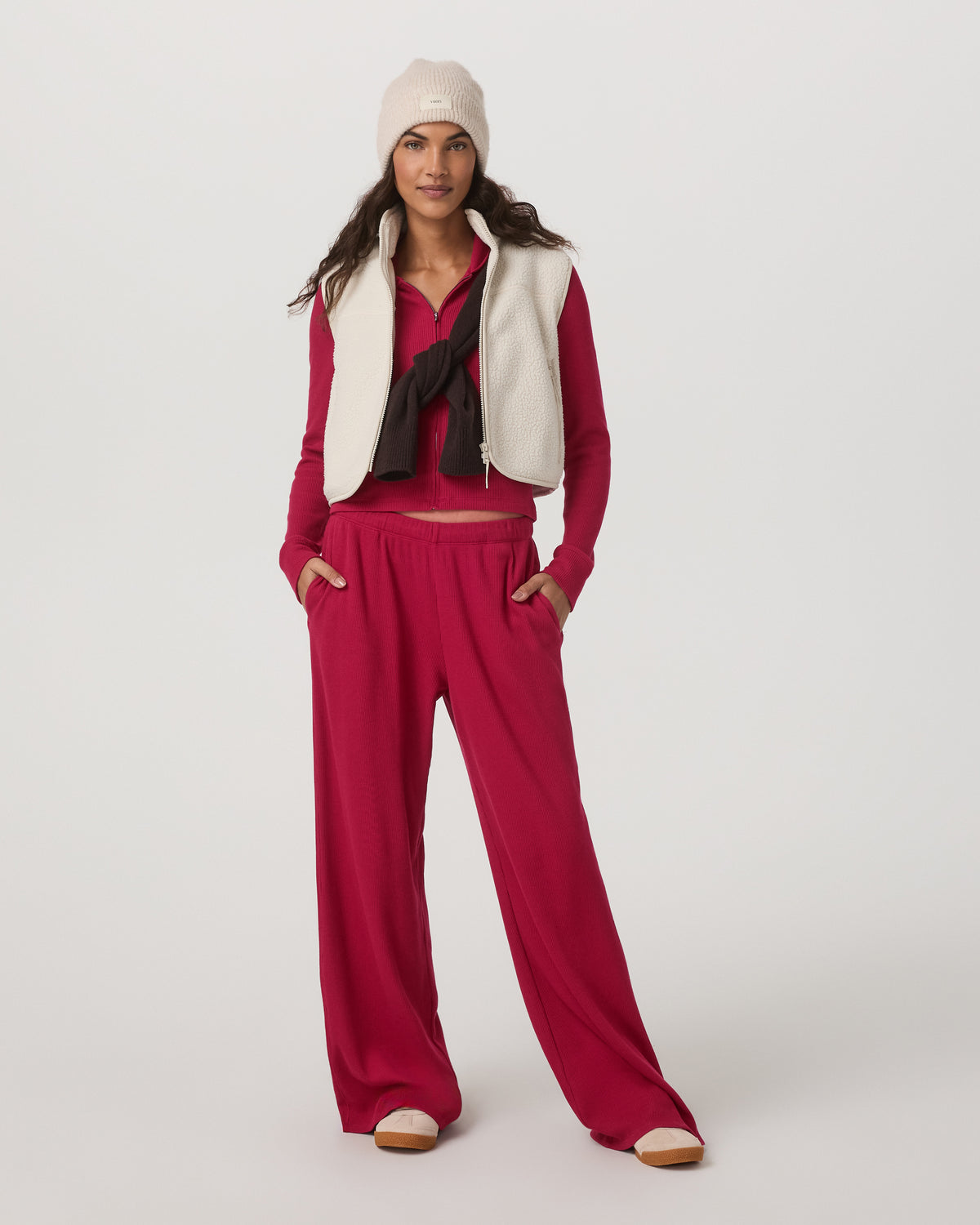 Vuori Waffle Wideleg Pant Women's Strawberry Waffle Knit Pant