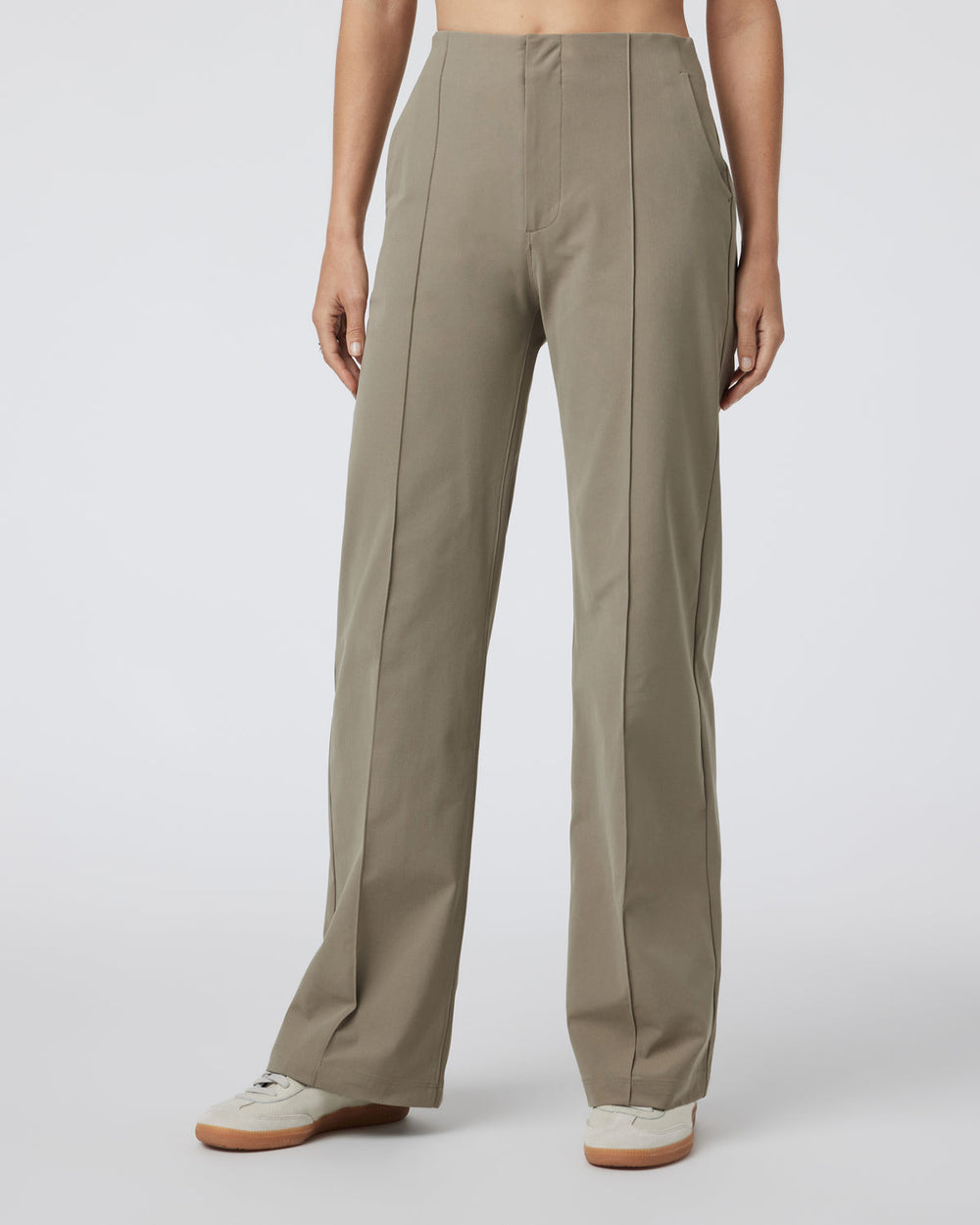 Vuori Womens Meta Wideleg Taupe Tailored Pants