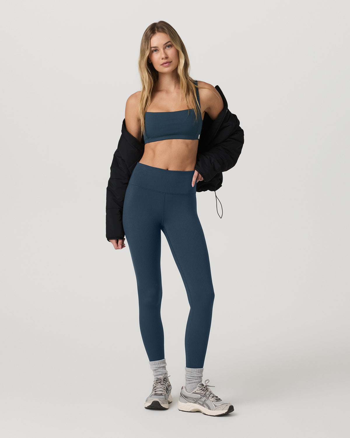 Vuori Inversion Rib Legging Women's Ocean Blue Rib Knit Leggings