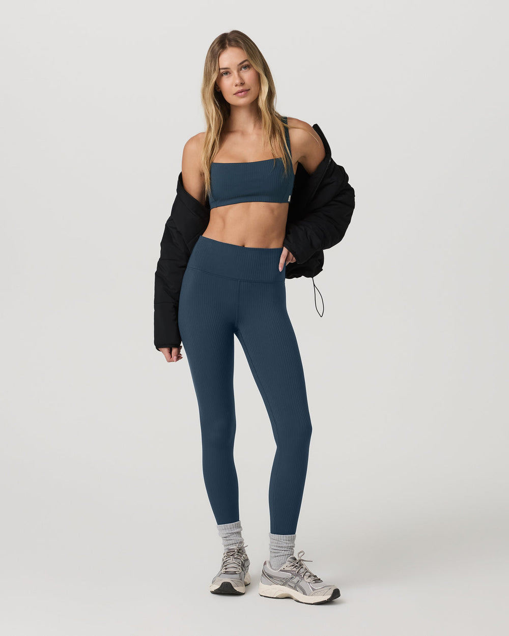 Vuori Inversion Rib Legging Women's Ocean Blue Rib Knit Leggings