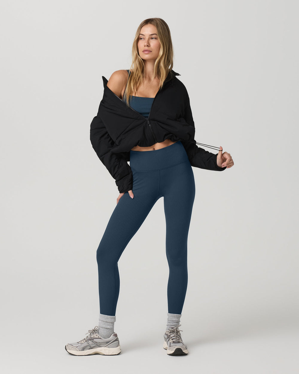 Vuori Inversion Rib Legging Women's Ocean Blue Rib Knit Leggings