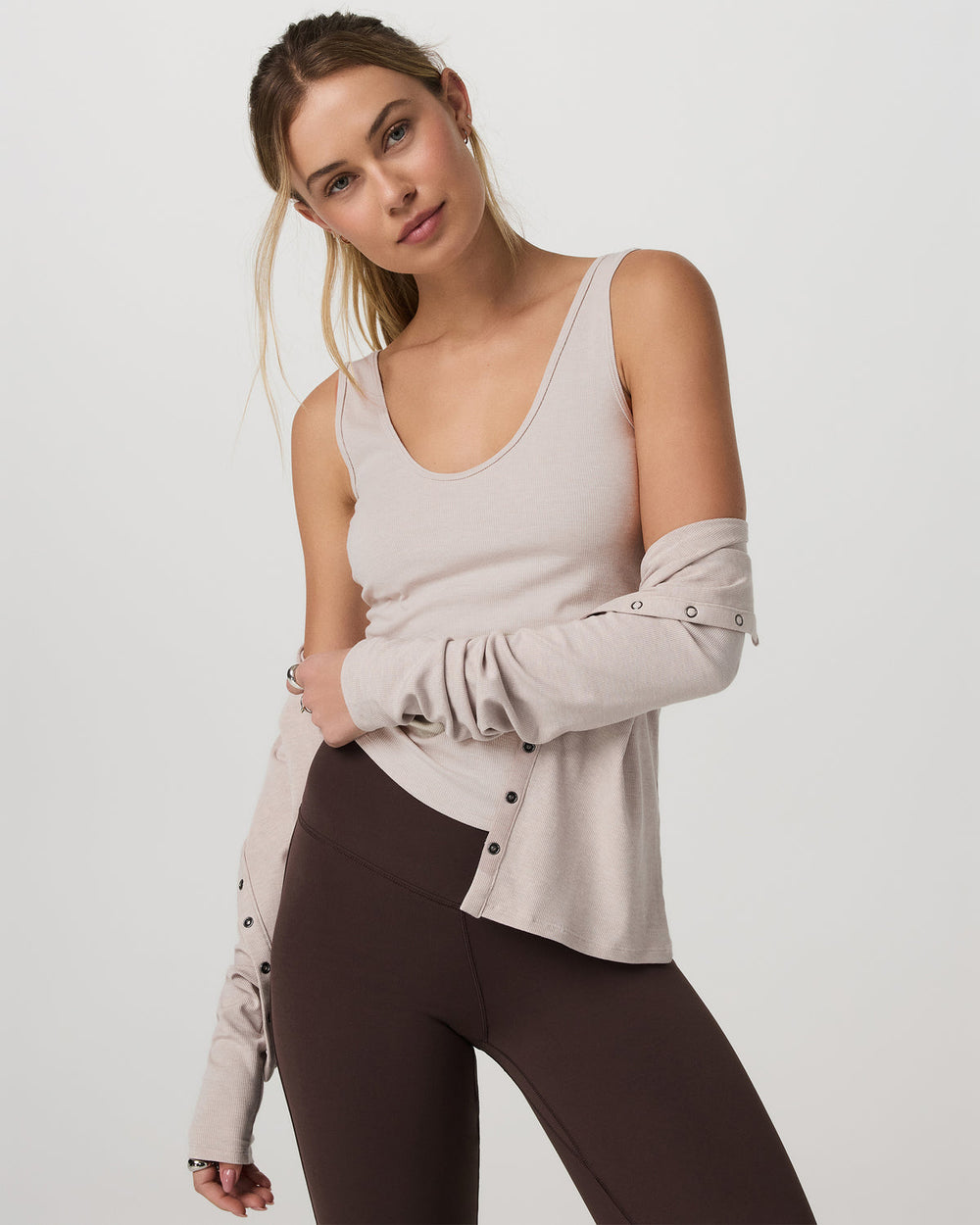 Vuori Pose Twin Tank Women's Ecru Heather Tank Top