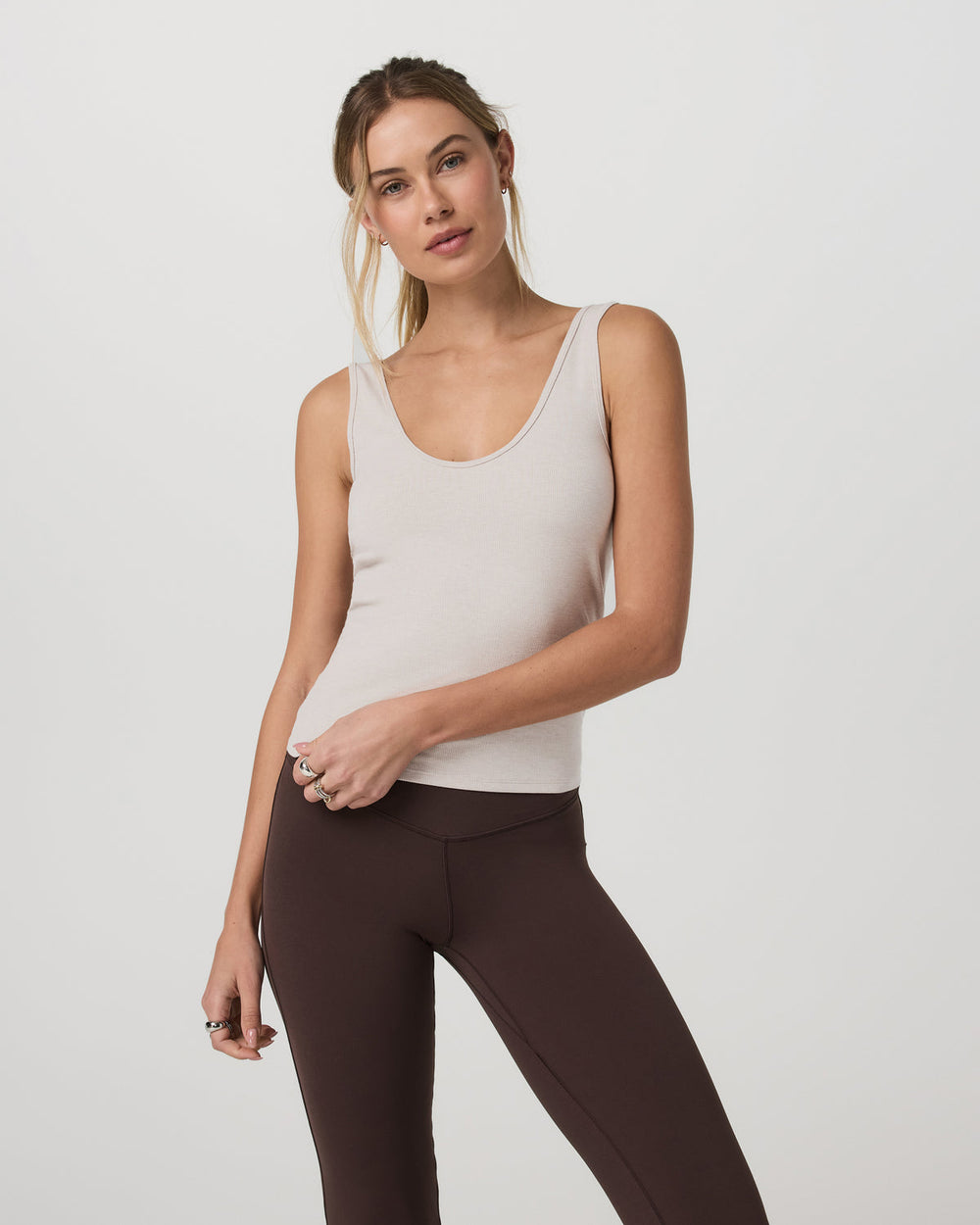 Vuori Pose Twin Tank Women's Ecru Heather Tank Top