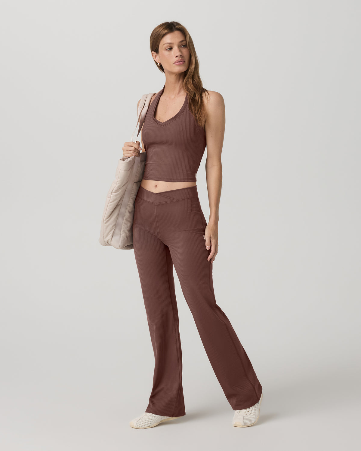 Vuori Inversion Rib Tank Women's Sable Halter Fitness Top