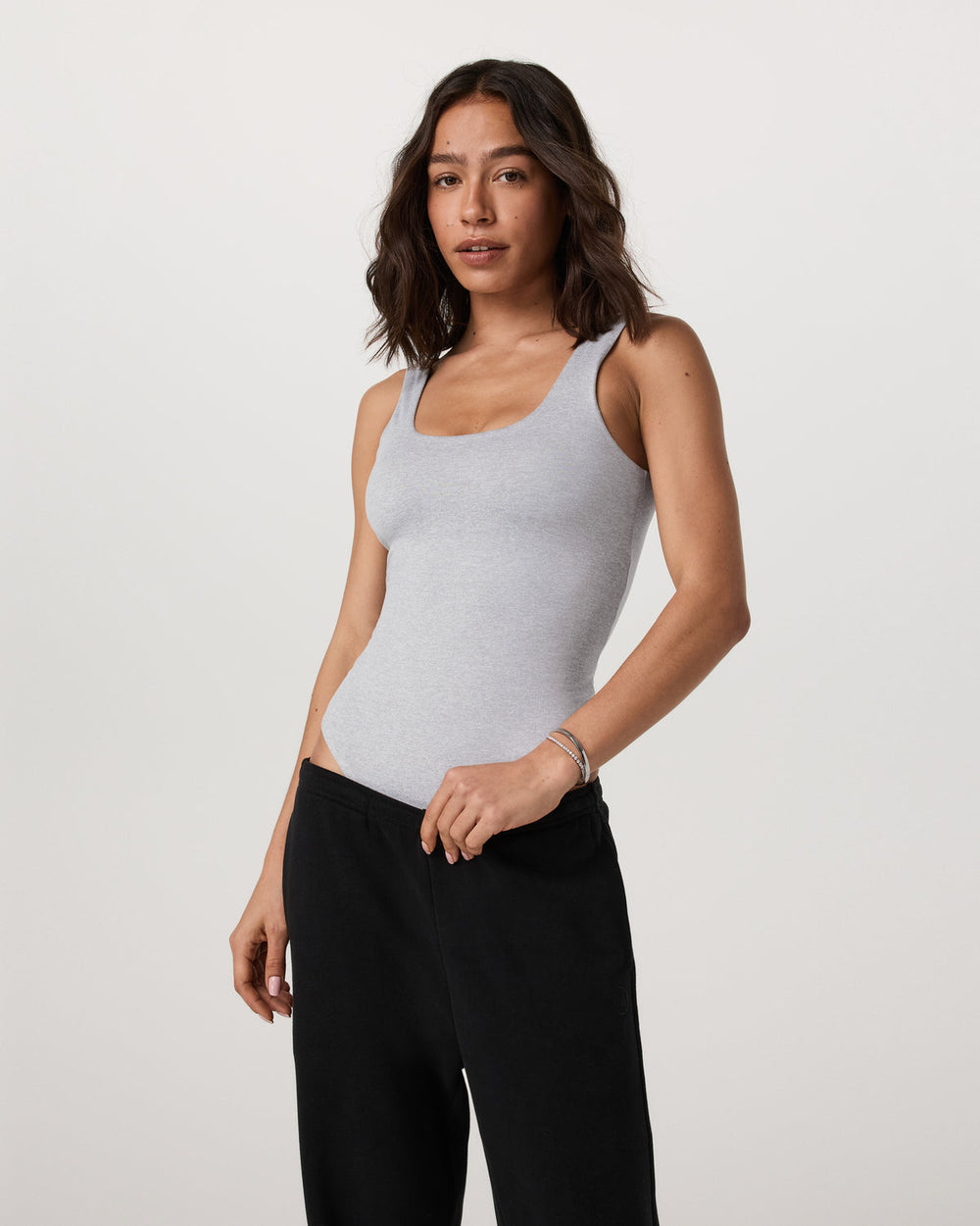 Vuori Sleeveless Halo Bodysuit Pale Grey Heather Bodysuit