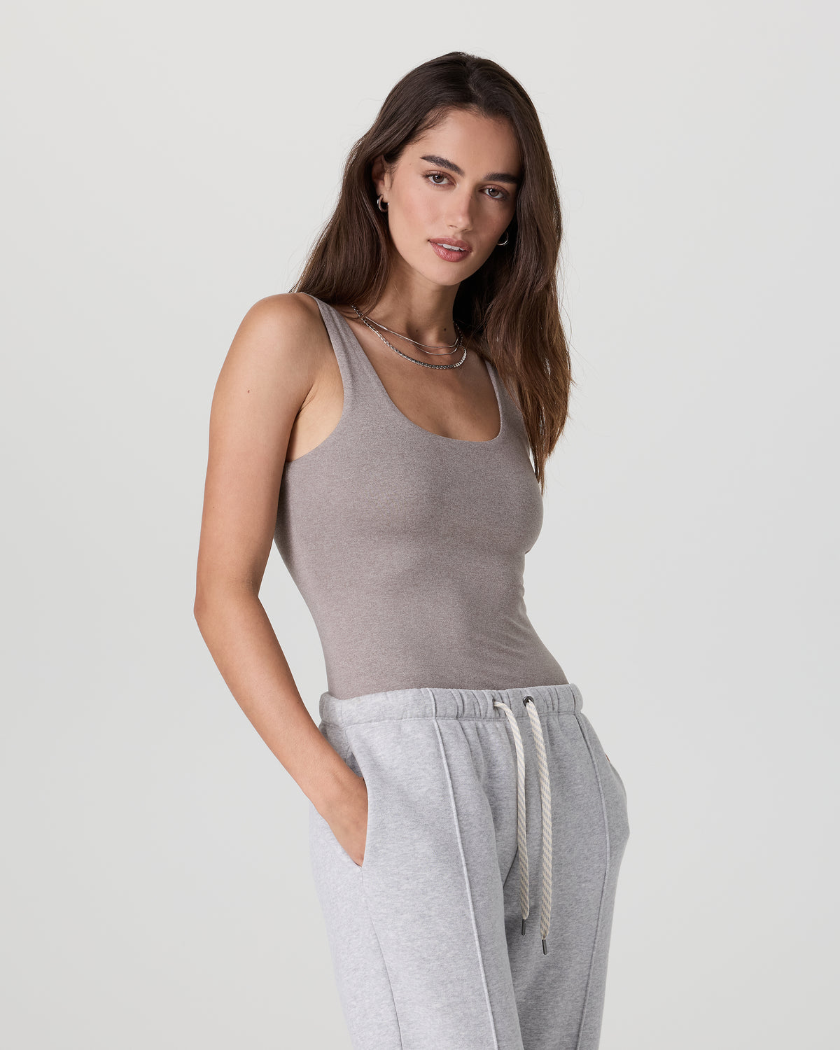 Vuori Sleeveless Halo Bodysuit Cobblestone Heather