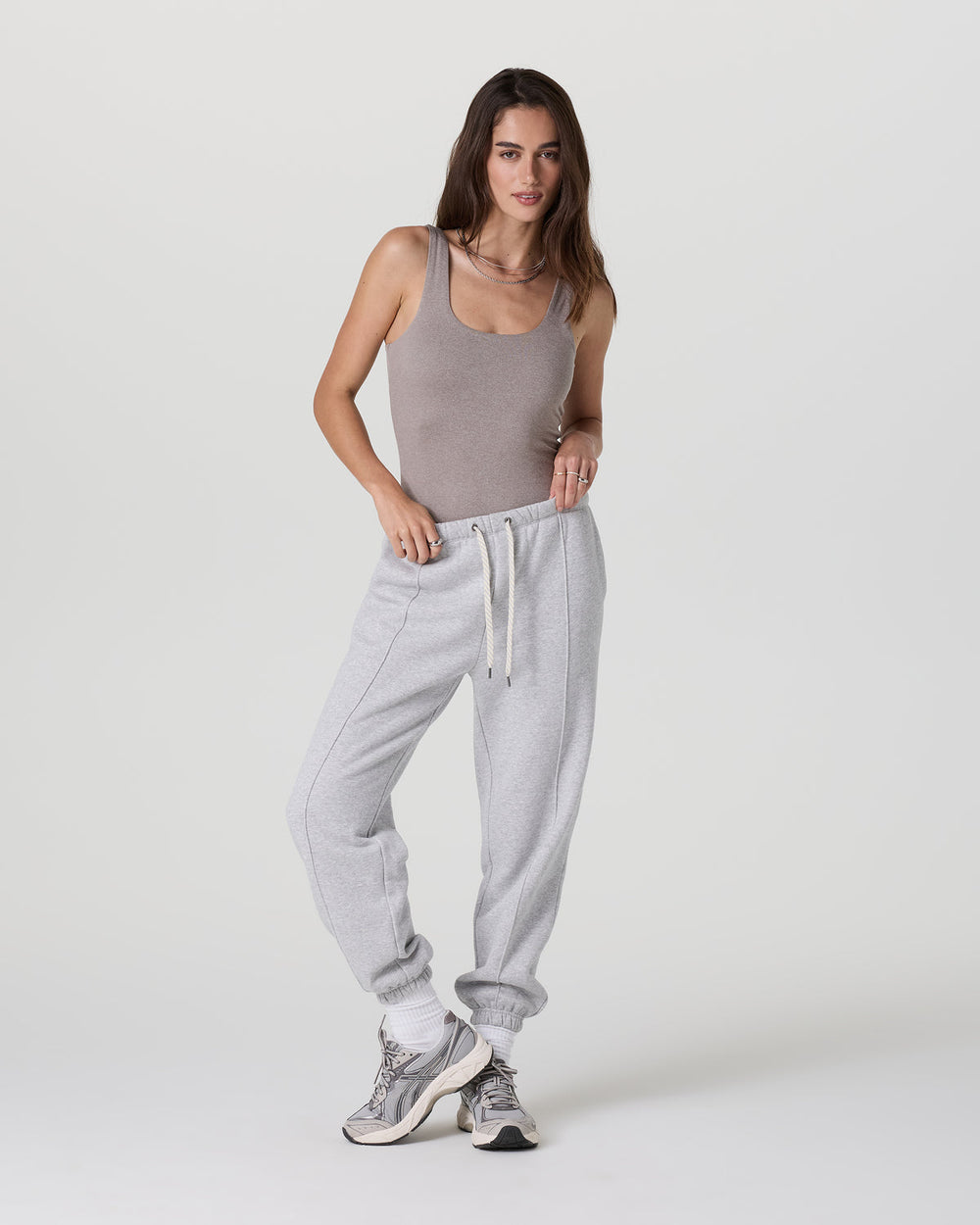 Vuori Sleeveless Halo Bodysuit Cobblestone Heather